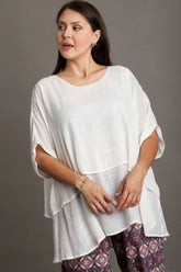 Umgee Full Size Cuffed Half Sleeve Layered Top Plus Size OutfitFlow